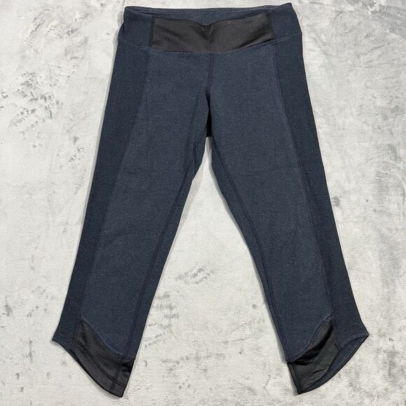 Lululemon Wunder Under Sashiko Crop Leggings Size 6 Navy Blue Black Satin‎ Trim - Picture 1 of 8